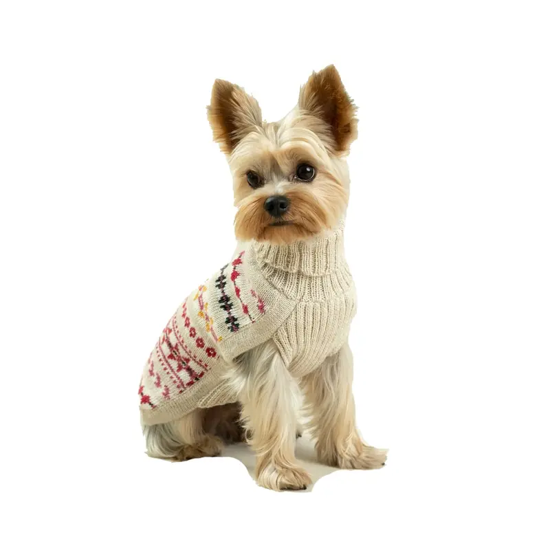 Alqo Wasi Aurora Alpaca Dog Sweater - Natural and Pink