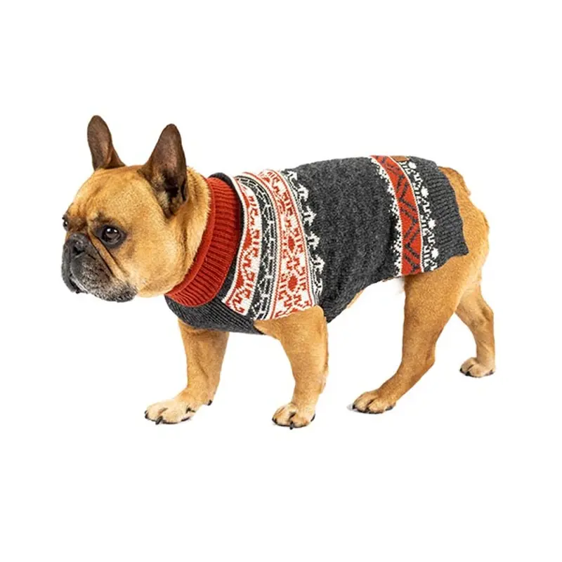 Eddie Bauer Fair Isle Rollneck Dog Sweater - Burnt Orange and Gray