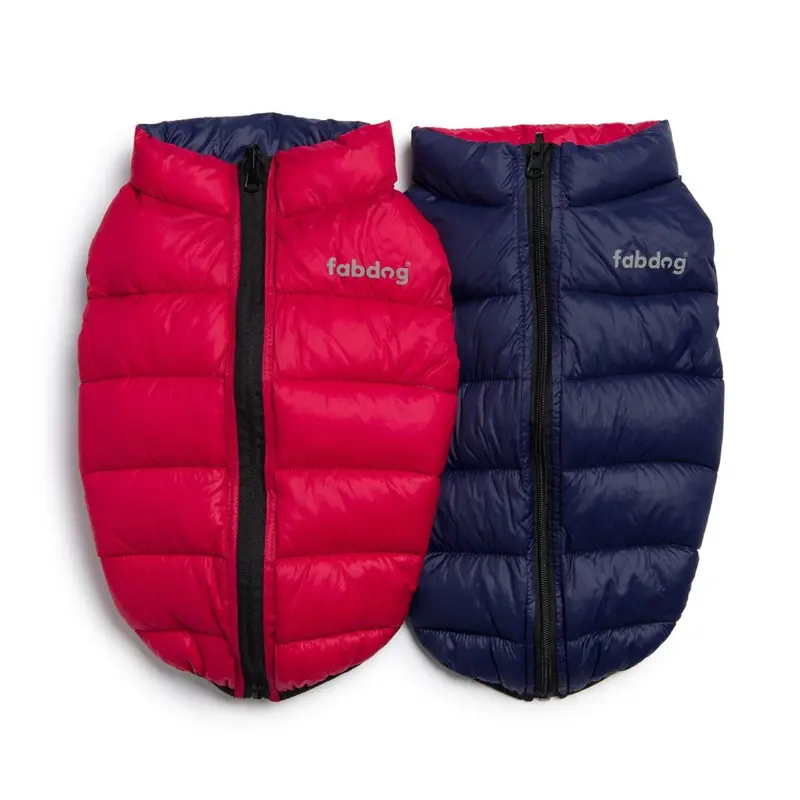 fabdog Pack N' Go Reversible Puffer Dog Coat - Red/Navy