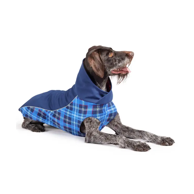 Gold Paw Portland Pullover Dog Jacket - Navy and Blue Plaid