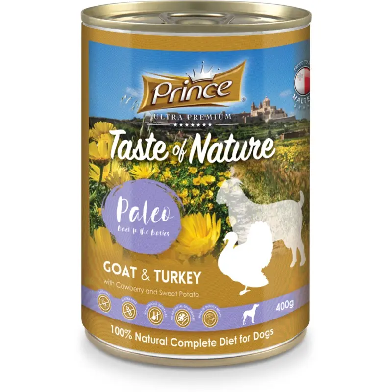 Prince Taste of Nature tin, Goat & Turkey with Cowberry and Sweet Potatoes - 400g