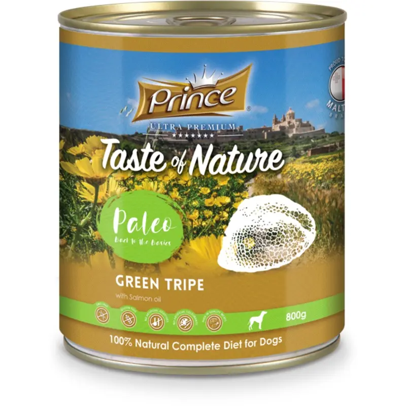 Prince Taste of Nature tin, Green Tripe with salmon oil 800g