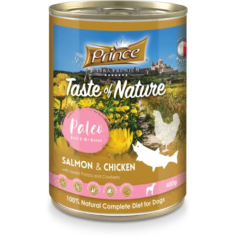 Prince Taste of Nature tin, Salmon & Chicken with Sweet Potato and Cranberry - 400g