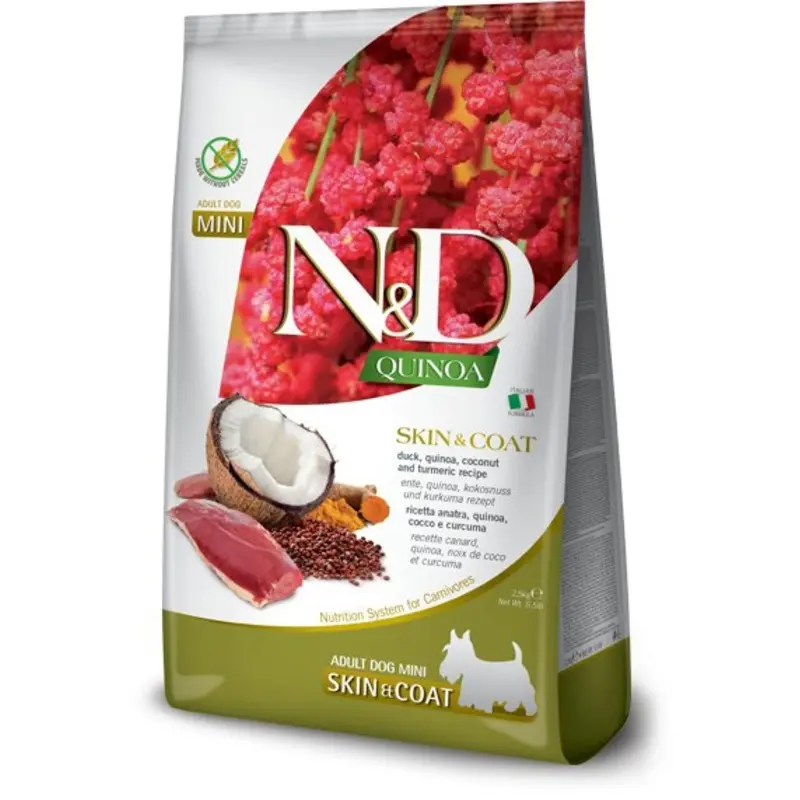 Farmina N & D Quinoa Skin & Coat Adult Mini, Duck, quinoa, coconut and turmeric