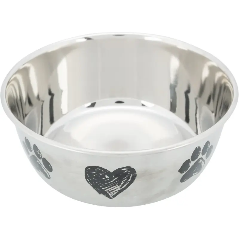 Bowl, stainless steel with heart/paws