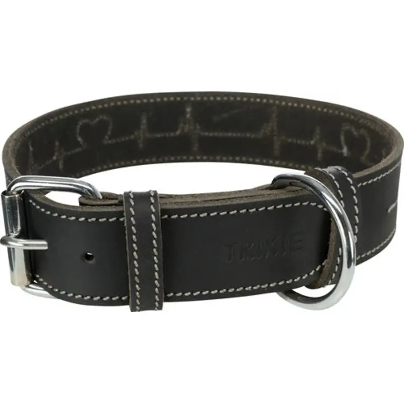 18987 Rustic fatleather collar Heartbeat, L-XL: 55-65 cm/40 mm, black