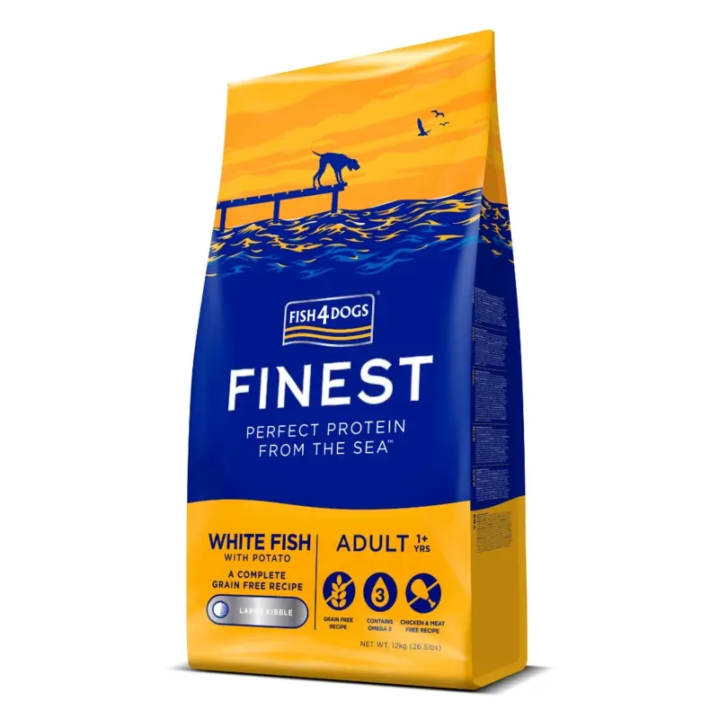 Fish4dogs dog dry Finest Adult White Fish with Potato (Large kibble), 12 kg