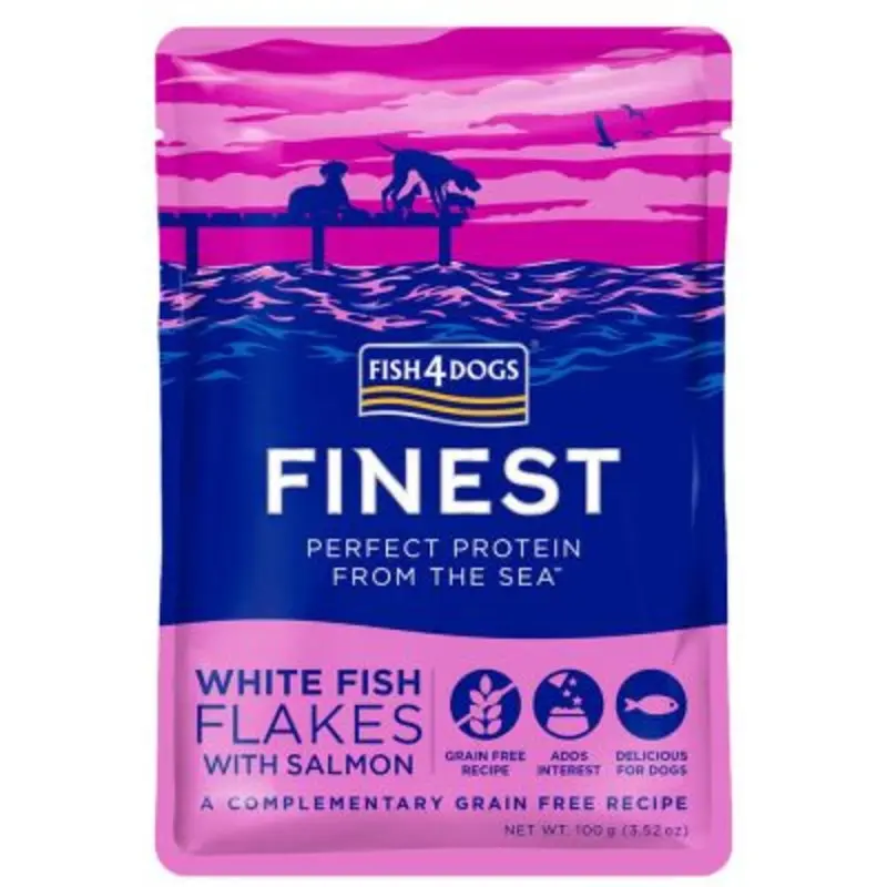 Fish4dogs dog pouch Finest White Fish flakes with Salmon, 100g
