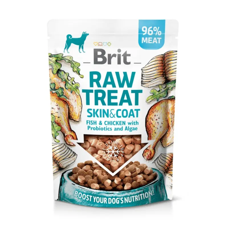Brit Raw Treat Skin & Coat. Freeze-dried treat and topper. Fish & Chicken