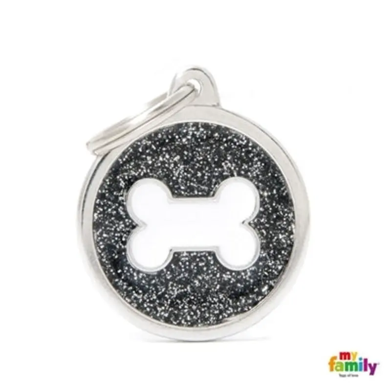 Black Big Disc Glitter White Bone