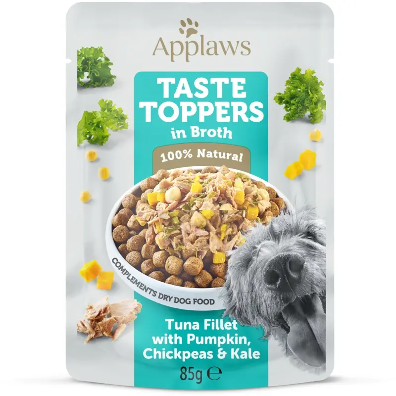 Applaws Tasty Toppers dog Pouch, Tuna Fillet with Pumpkin, Chickpeas & Kale in Broth, 85g