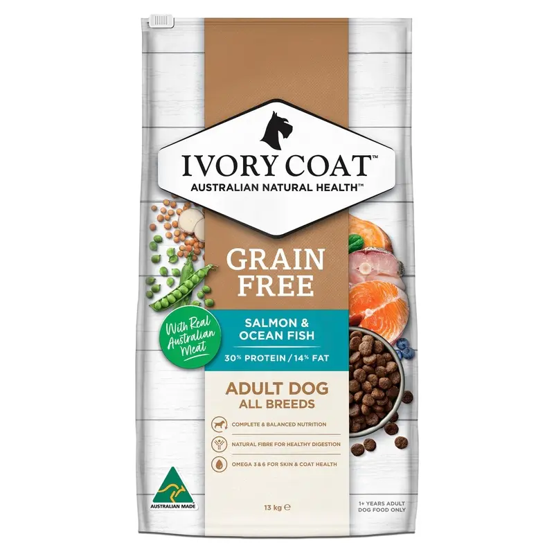Ivory Coat Grain Free Ocean Fish and Salmon Adult Dog Dry Food 13kg :->>