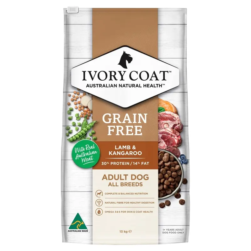 Ivory Coat Grain Free Lamb and Kangaroo Adult Dog Dry Food 13kg :->>