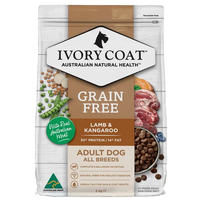 Ivory Coat Grain Free Lamb and Kangaroo Adult Dog Dry Food 2kg :->>