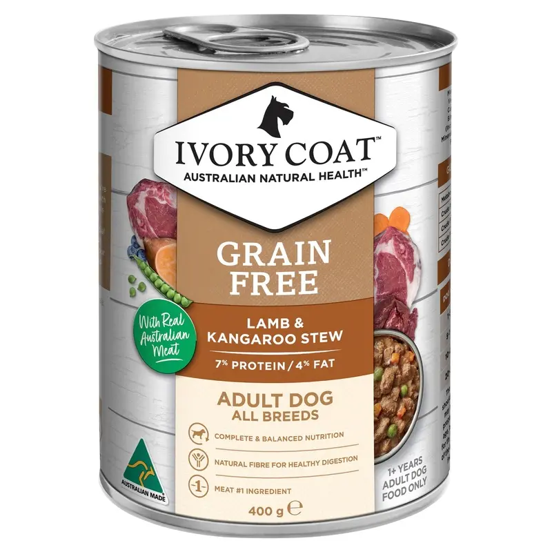 Ivory Coat Grain Free Lamb and Kangaroo Stew Adult Dog Wet Food 400g x 12 :->>