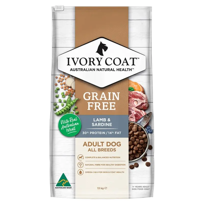 Ivory Coat Grain Free Lamb and Sardine Adult Dog Dry Food 13kg :->>