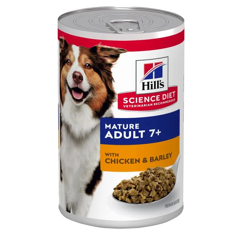 Hills Science Diet Adult 7+ Chicken and Barley Canned Dog Food 370g x 12 :->>