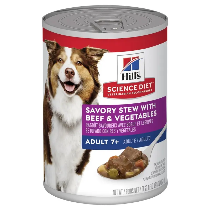 Hills Science Diet Adult 7+ Savoury Stew Beef and Vegetables Canned Dog Food 363g :->>