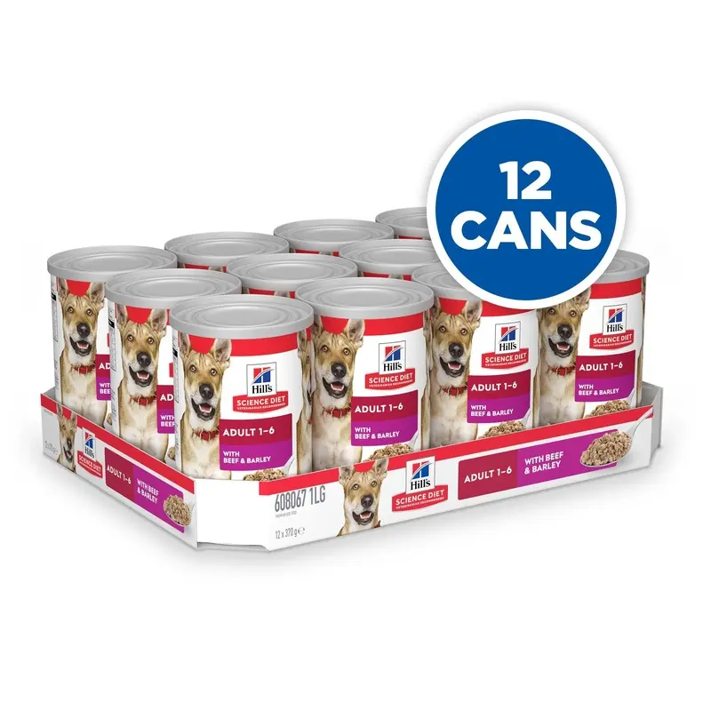 Hills Science Diet Adult Beef and Barley Canned Dog Food 363g x 12 :->>