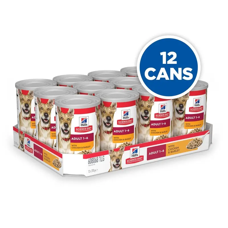 Hills Science Diet Adult Chicken and Barley Canned Dog Food 370g x 12 :->>