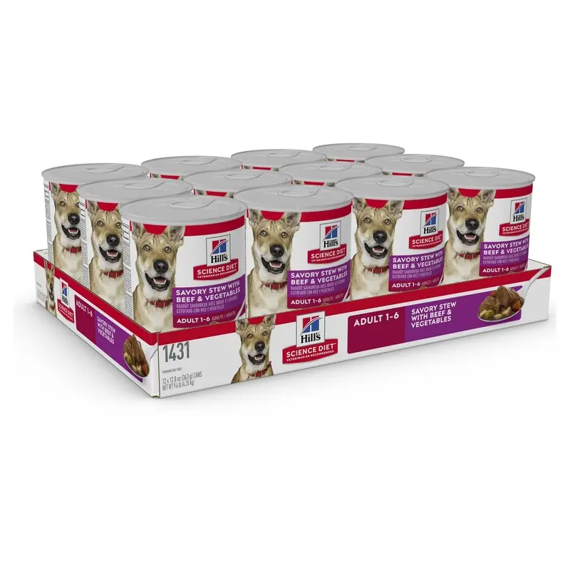 Hills Science Diet Adult Savoury Stew Beef and Vegetables Canned Dog Food 363g x 12 :->>