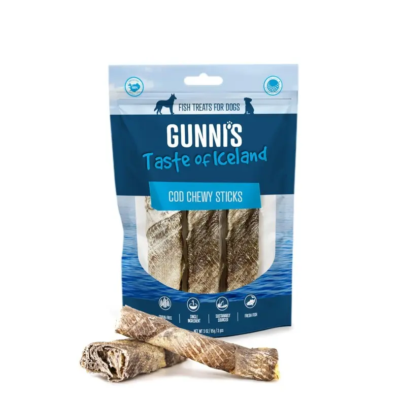Gunnis Taste of Iceland Cod Chewy Sticks 4 Inch Dog Treats 3 Pack :->>