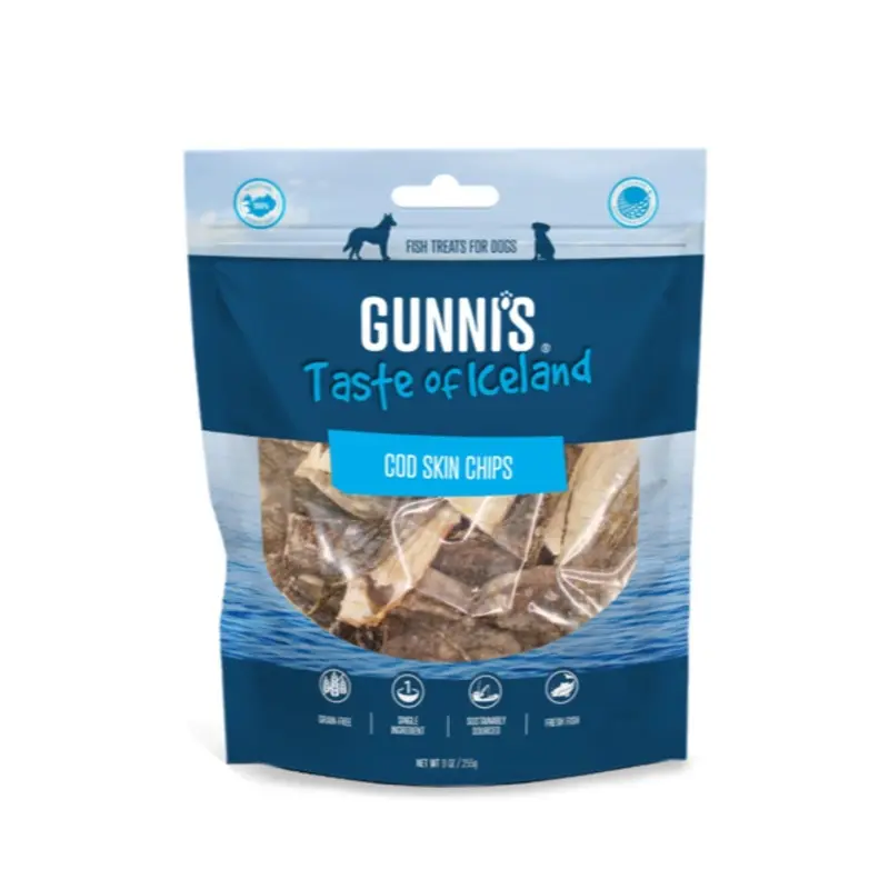 Gunnis Taste of Iceland Cod Skin Chips Dog Treats 225g :->>