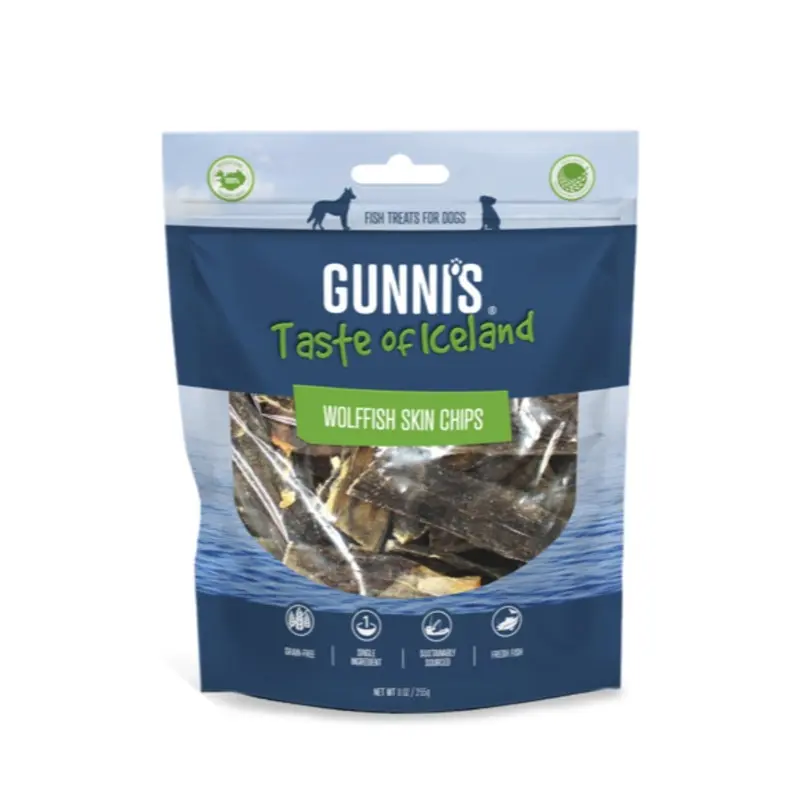 Gunnis Taste of Iceland Wolffish Skin Chips Dog Treats 225g :->>