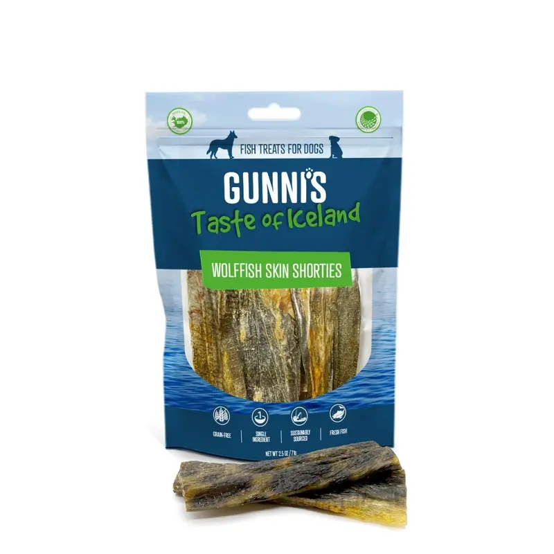 Gunnis Taste of Iceland Wolffish Skin Shorties Dog Treats 71g :->>