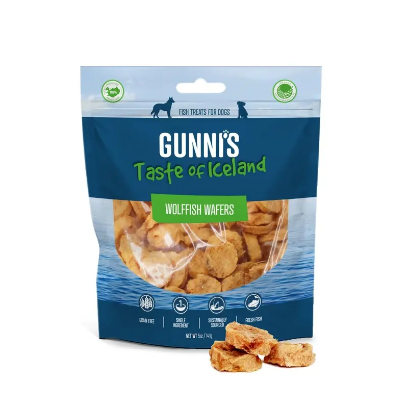 Gunnis Taste of Iceland Wolffish Wafers Dog Treats 141g :->>