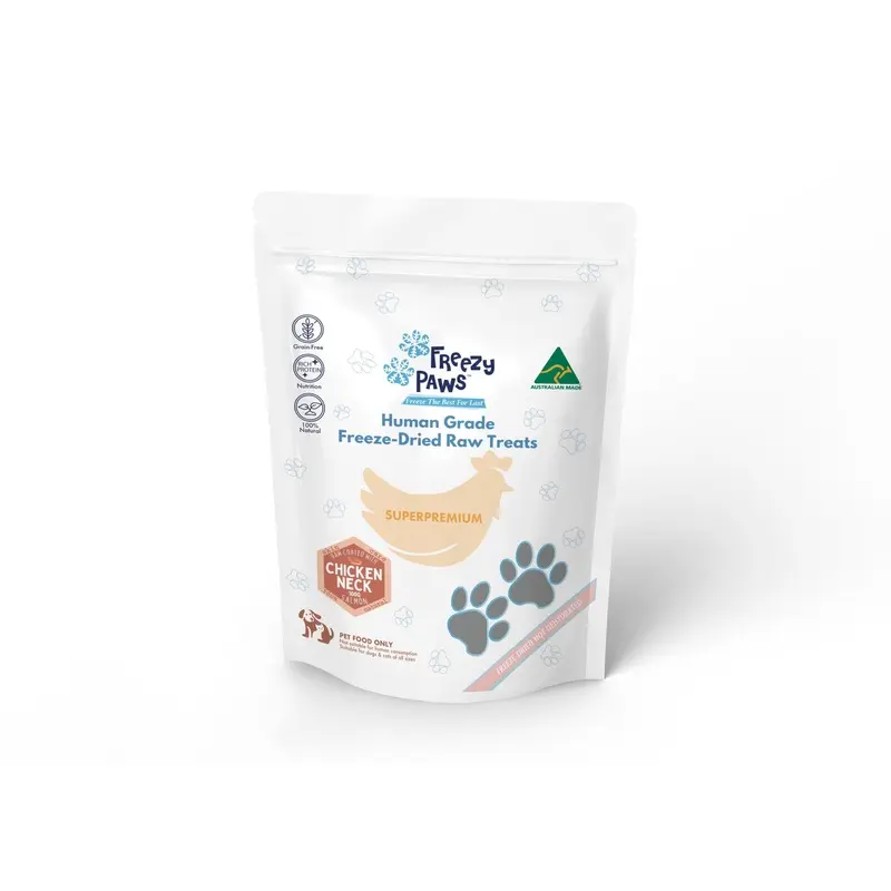 Freezy Paws Freeze Dried Salmon Coated Chicken Necks Dog and Cat Treats 100g :->>