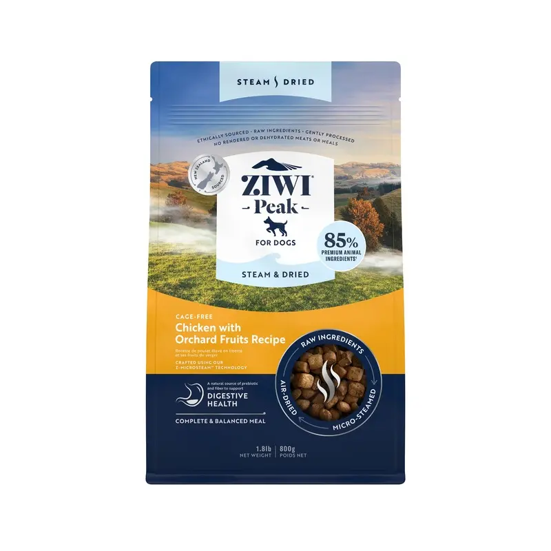 ZIWI Peak Steam and Dried Cage Free Chicken with Orchard Fruits Dog Food 800g :->>