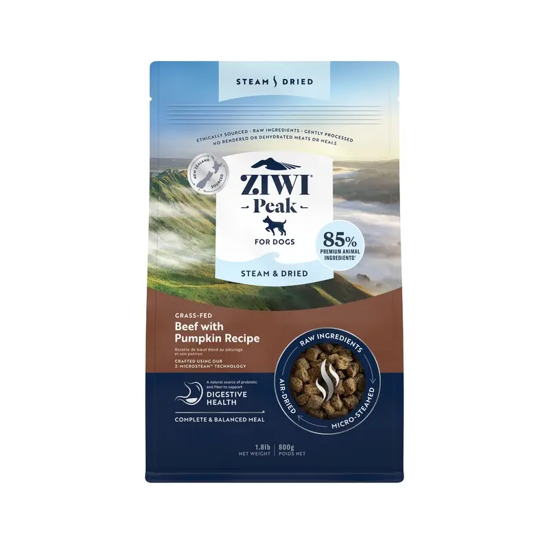 ZIWI Peak Steam and Dried Grass Fed Beef with Pumpkin Dog Food 800g :->>