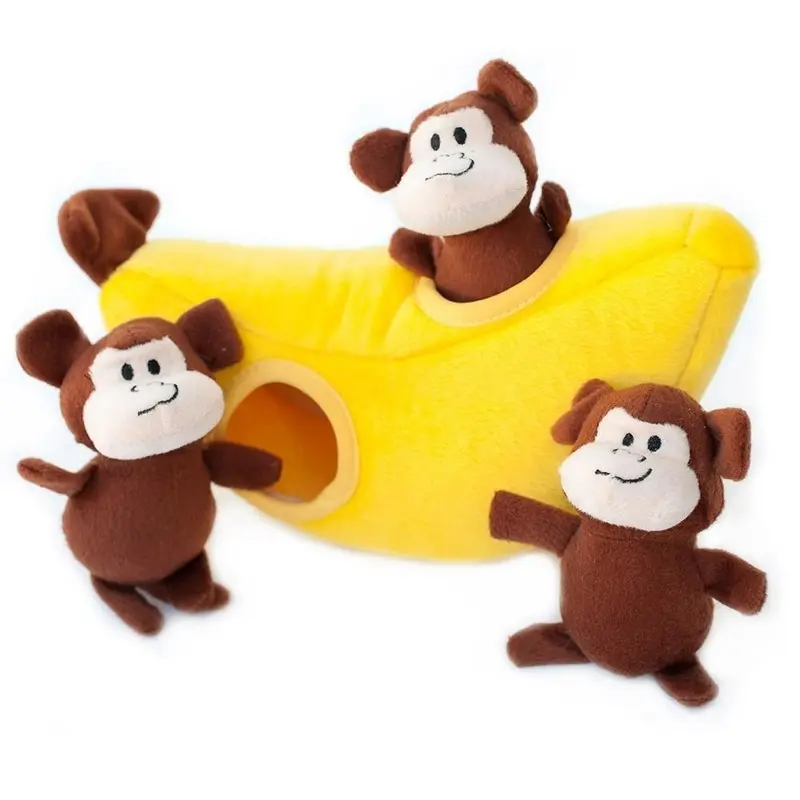 Zippy Paws Banana and Monkeys Burrow Dog Toy :->>