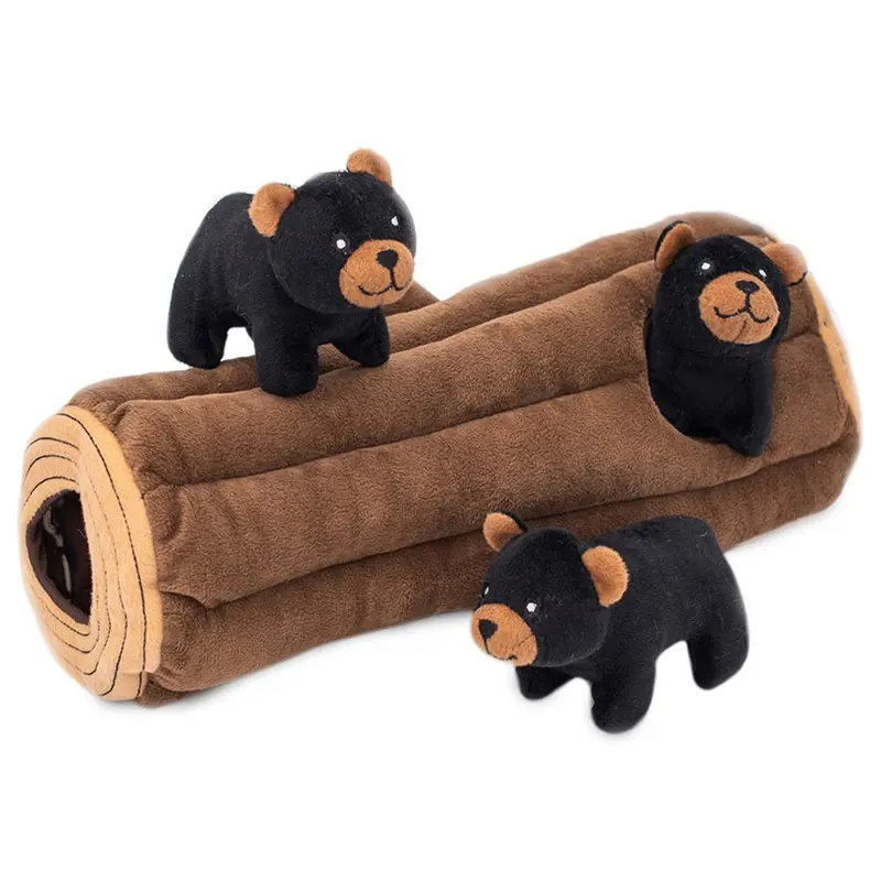 Zippy Paws Log and Black Bears Burrow Dog Toy :->>