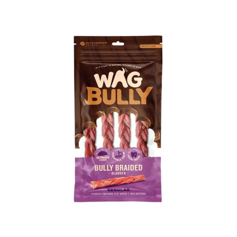 Wag Braided Bully Stick Regular 4 Pack