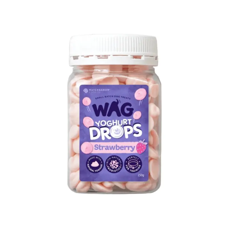Wag Yoghurt Drops Strawberry Dog Treats 250g