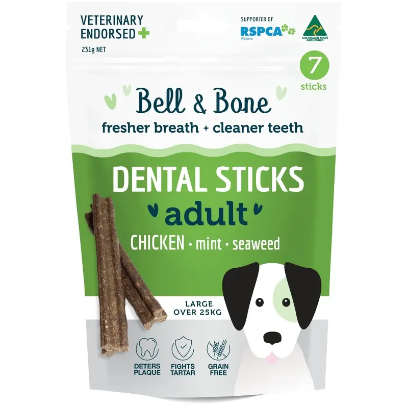 Bell and Bone Dental Sticks Chicken Mint and Seaweed for Large Dogs 231g :->>
