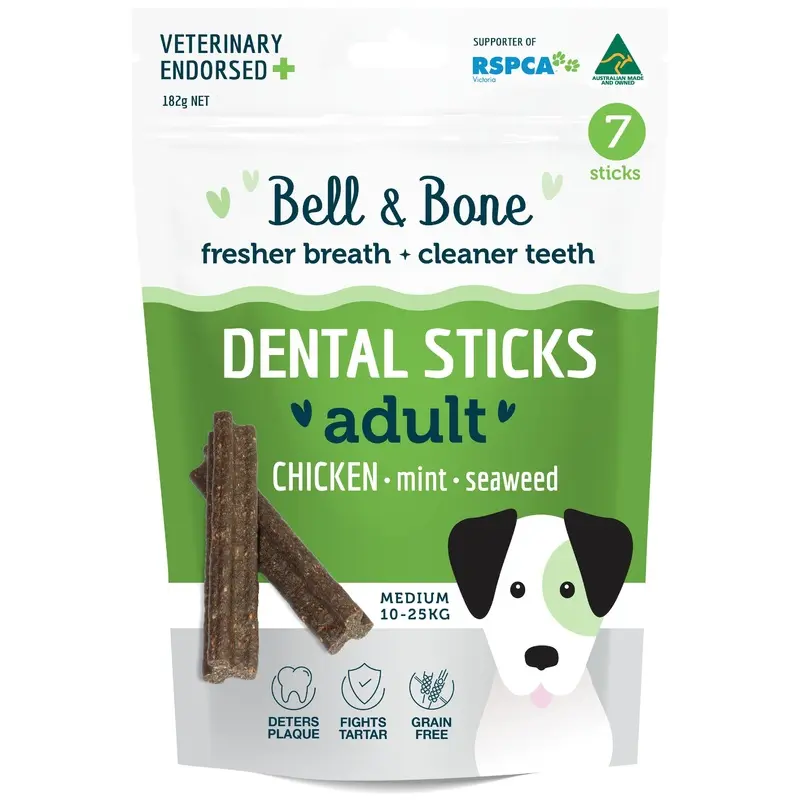 Bell and Bone Dental Sticks Chicken Mint and Seaweed for Medium Dogs 182g :->>