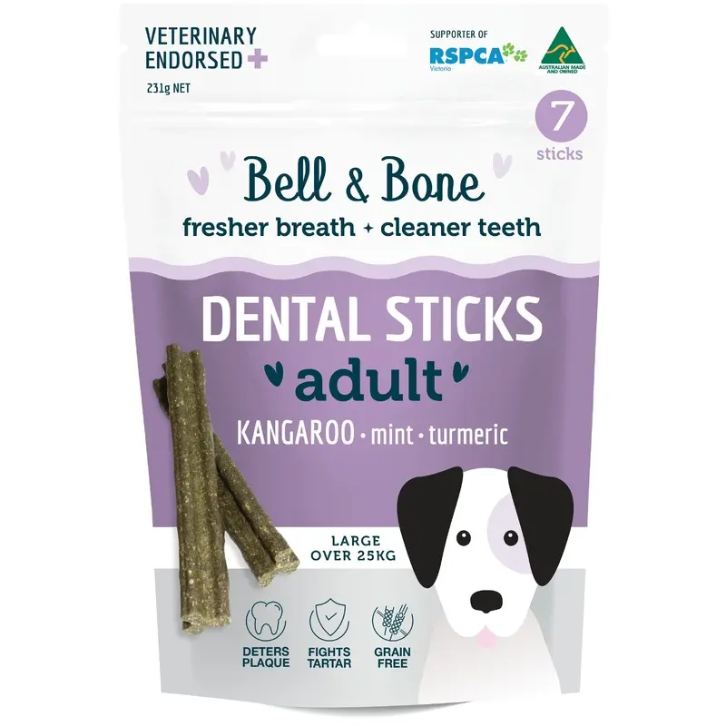 Bell and Bone Dental Sticks Kangaroo Mint and Turmeric for Large Dogs 231g :->>