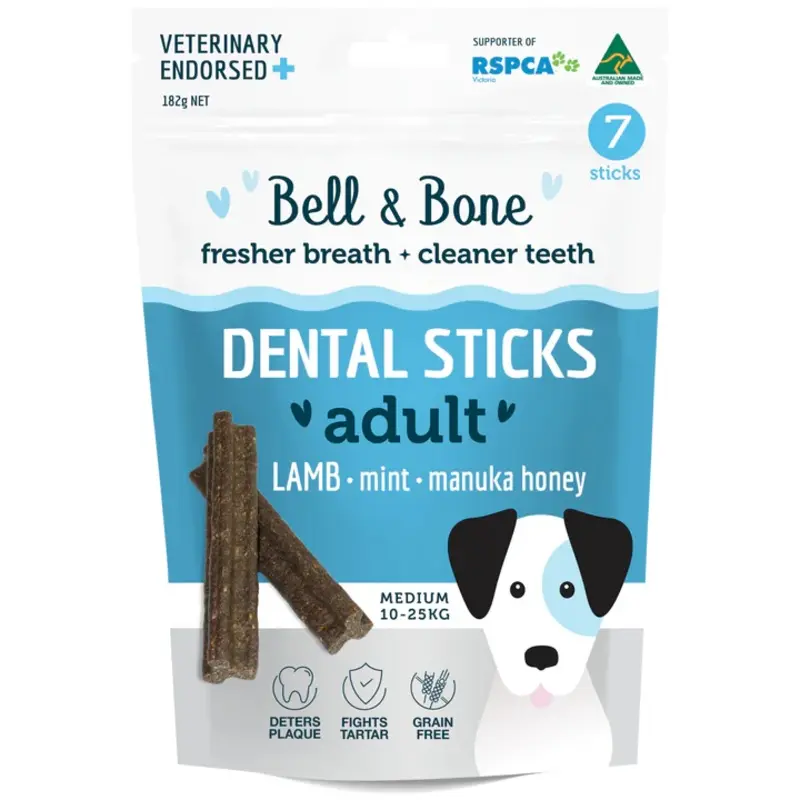 Bell and Bone Dental Sticks Lamb Mint and Manuka Honey for Medium Dogs 182g :->>