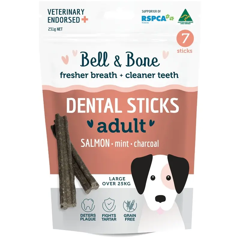 Bell and Bone Dental Sticks Salmon Mint and Charcoal for Large Dogs 231g :->>