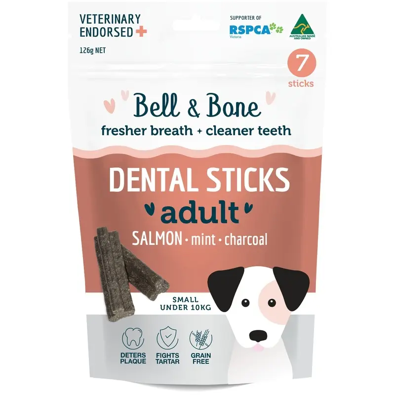 Bell and Bone Dental Sticks Salmon Mint and Charcoal for Small Dogs 126g :->>