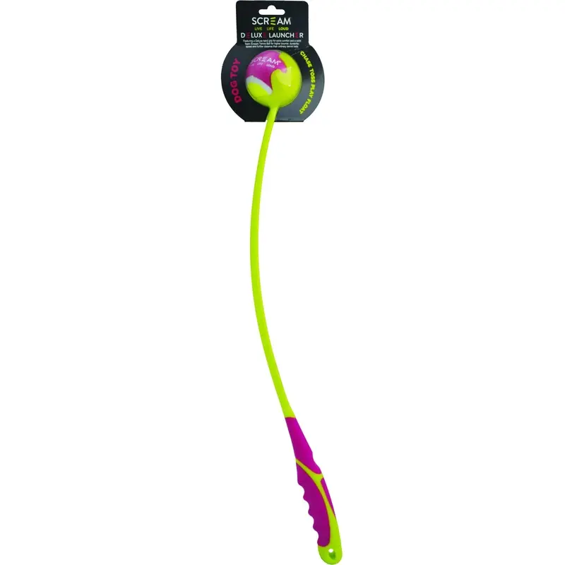 Scream Deluxe Ball Launcher Medium Green and Pink Dog Toy :->>