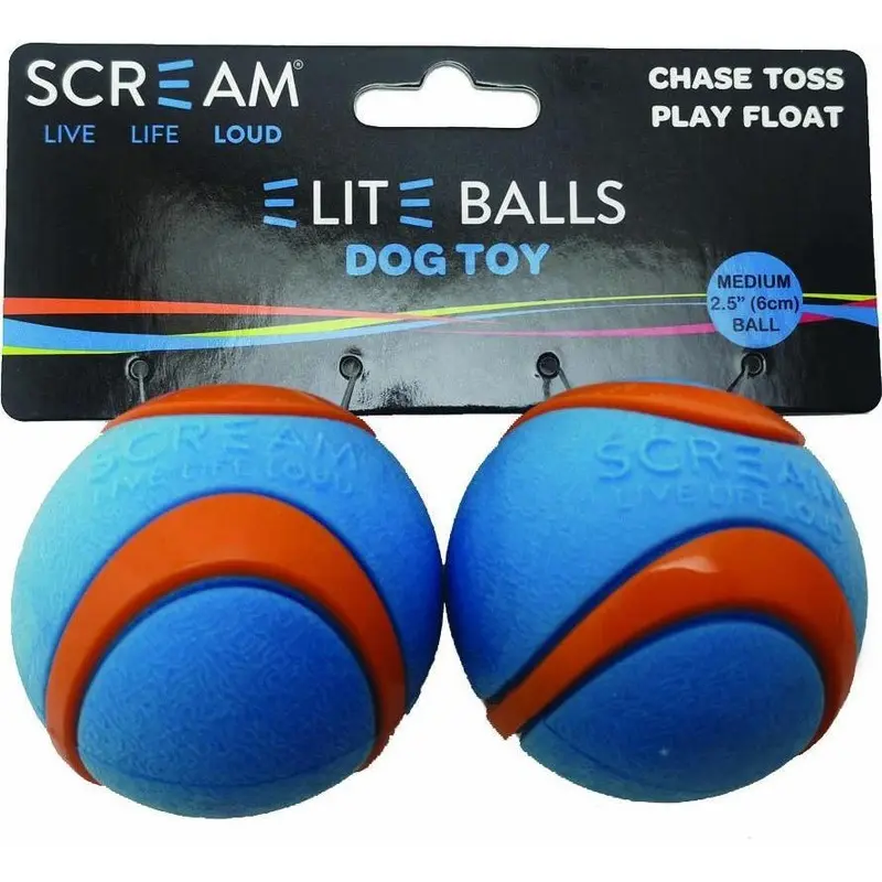Scream Elite Ball Medium Blue and Orange Dog Toy 2 Pack :->>