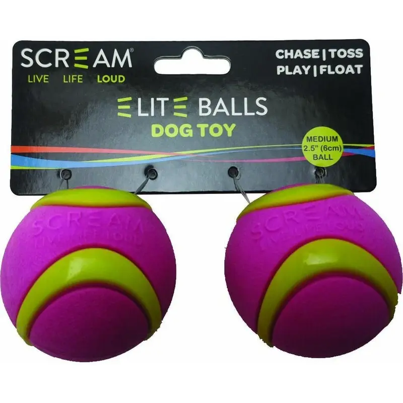 Scream Elite Ball Medium Green and Pink Dog Toy 2 Pack :->>