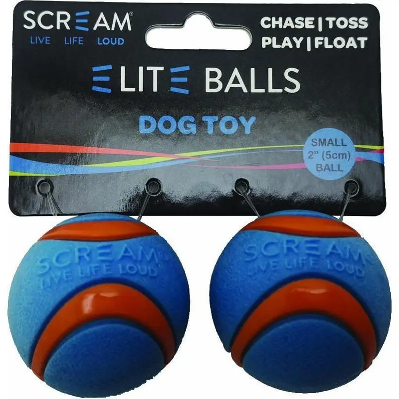 Scream Elite Ball Small Blue and Orange Dog Toy 2 Pack :->>