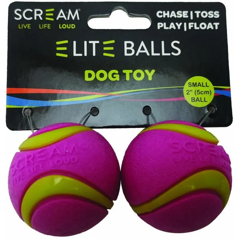 Scream Elite Ball Small Green and Pink Dog Toy 2 Pack :->>