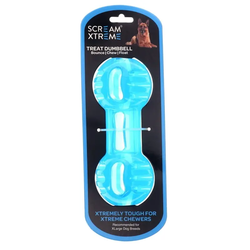 Scream Xtreme Treat Dumbbell Dog Toy Blue Extra Large :->>