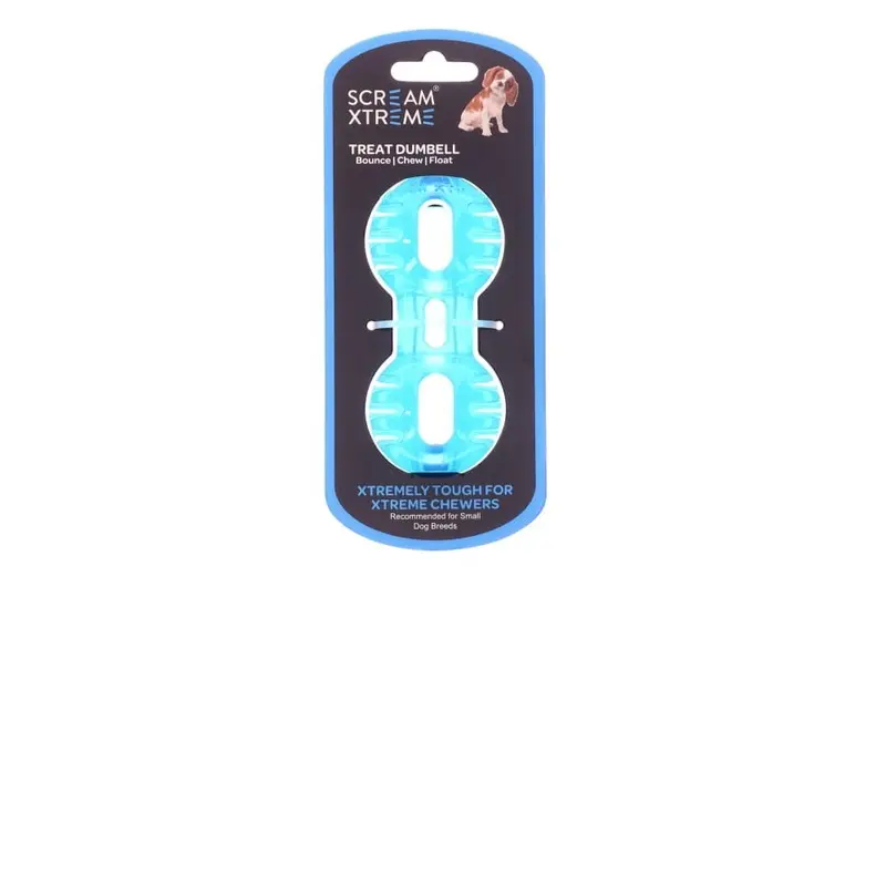 Scream Xtreme Treat Dumbbell Dog Toy Blue Small :->>
